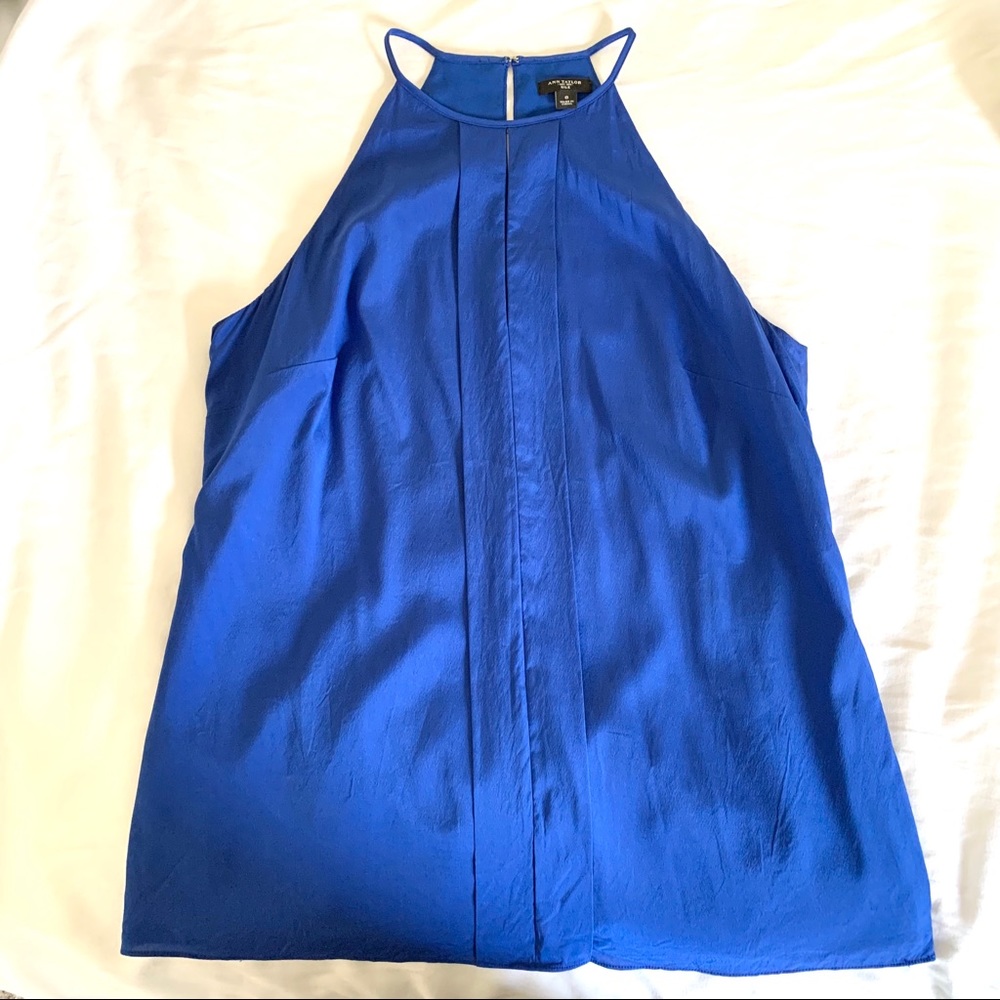 Ann Taylor Blue Keyhole Silk Top size 8